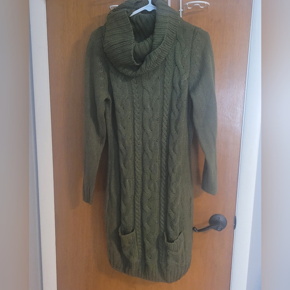 VENUS Olive Green Cable Knit Turtleneck Sweater Dress